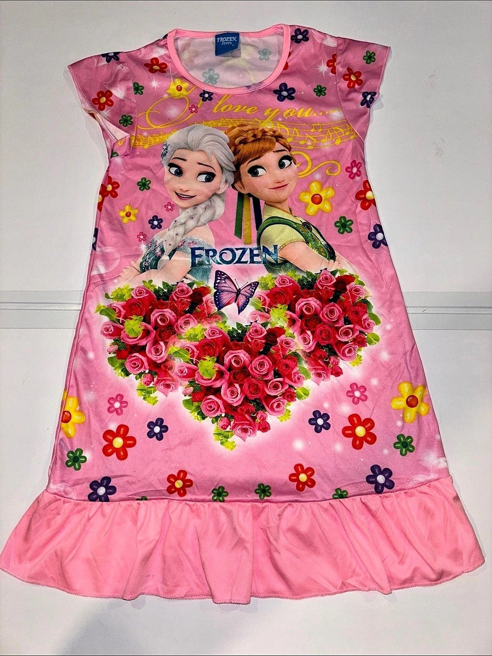 Disney Frozen Girls Floral Dress Size Large Like New